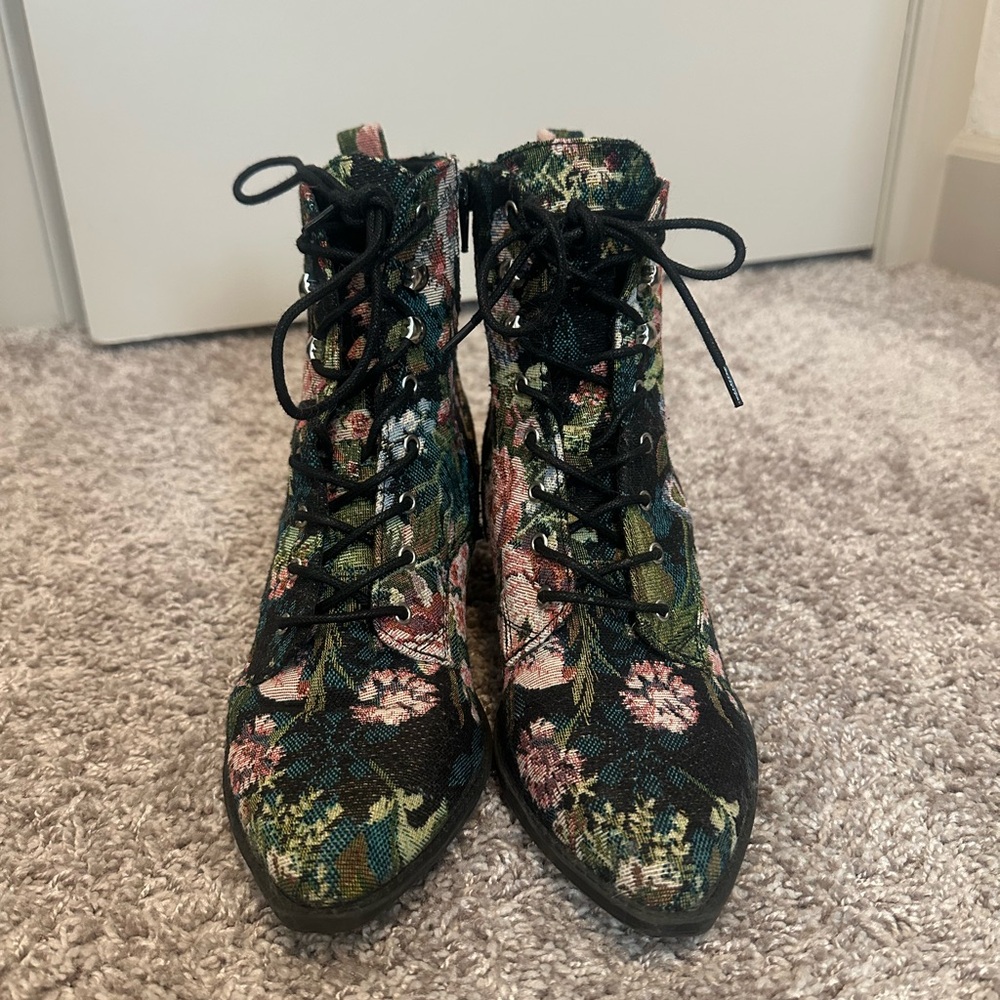 Floral Lace-Up Ankle Boots